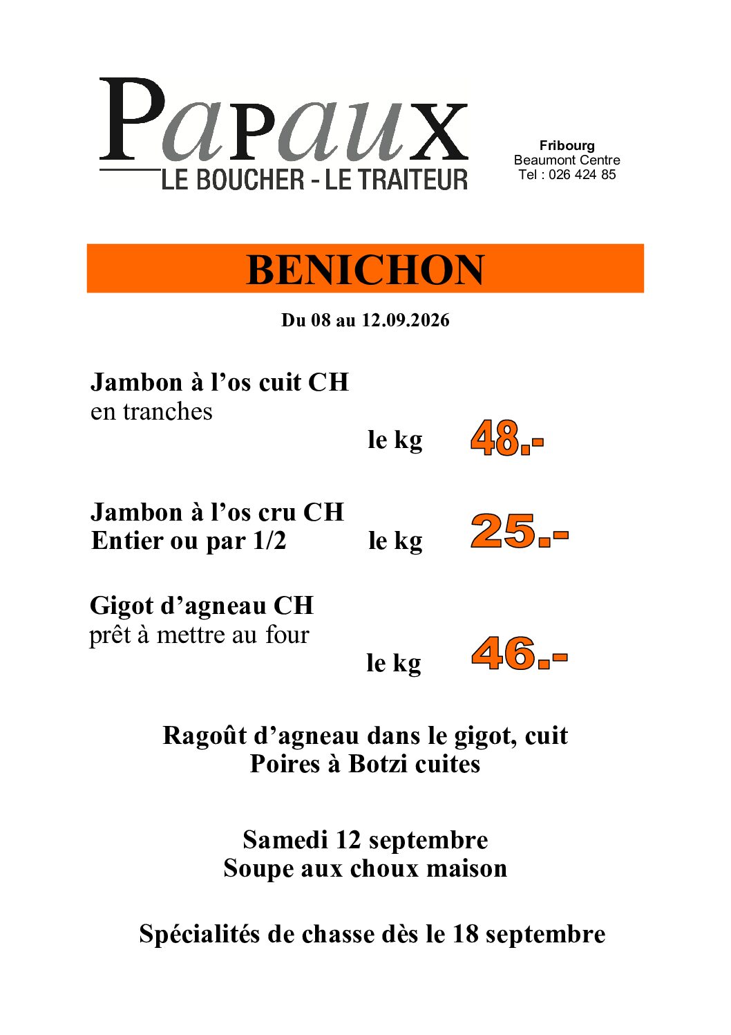 Bénichon 2026 couleur