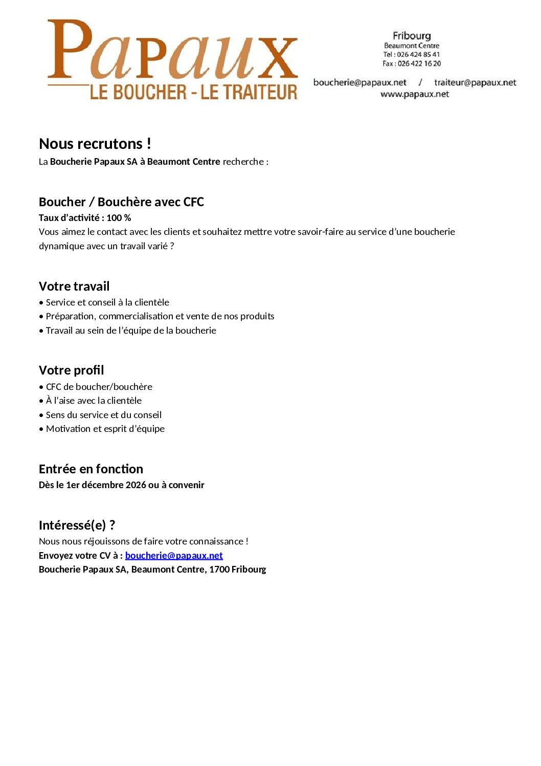 Recherche boucher septembre 2026